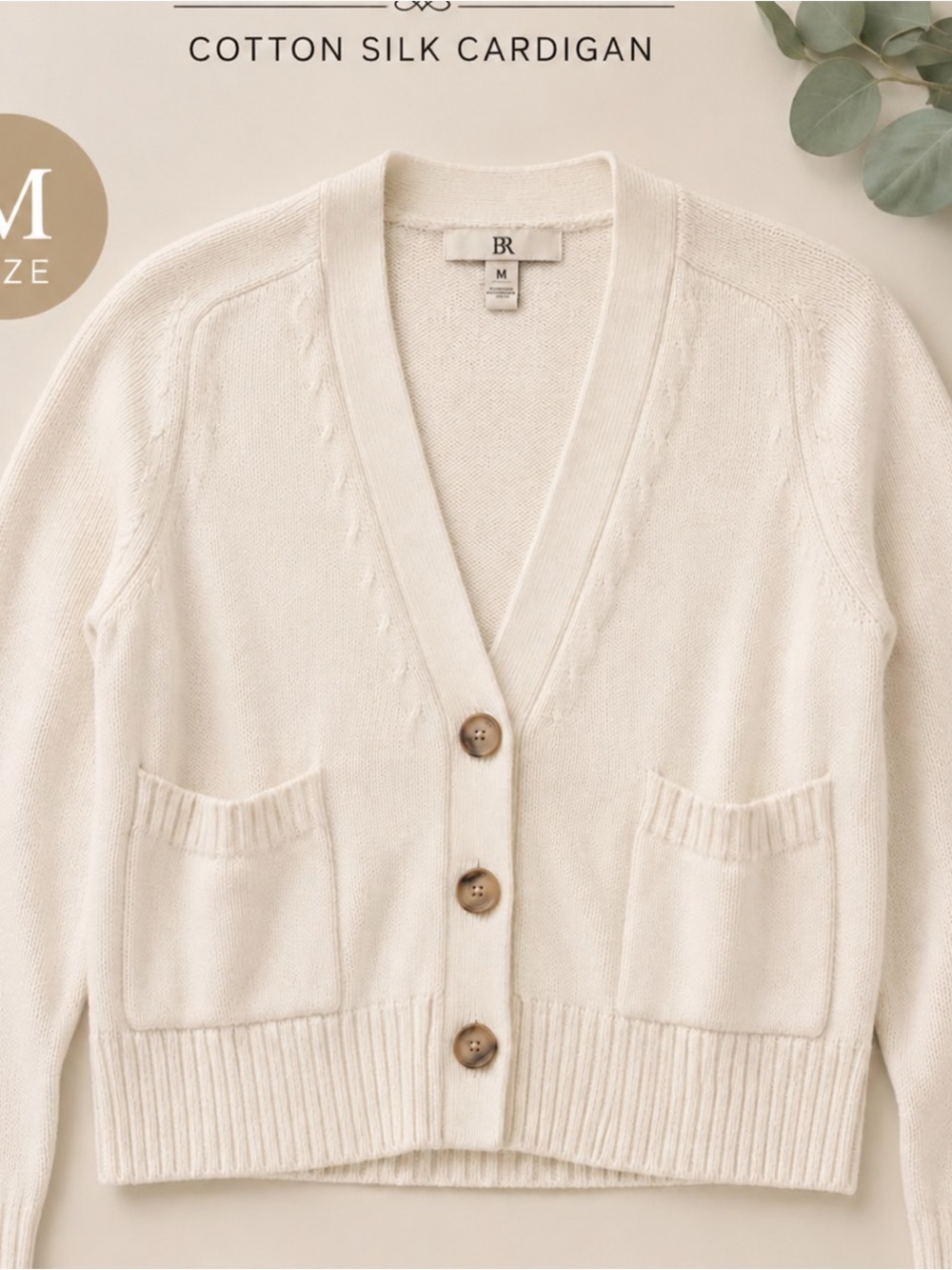 Banana Republic Cream Cotton Silk Cardigan - Size Small
